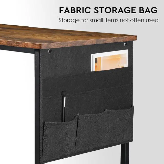 Alt view image 7 of 7 - Small Desk with Drawers, 40 inch Desk with Drawers and Shelves, Computer Computer Desk with Storage, Small Office Desk with Storage Bag, Metal Frame for PC Laptop, Rustic Brown