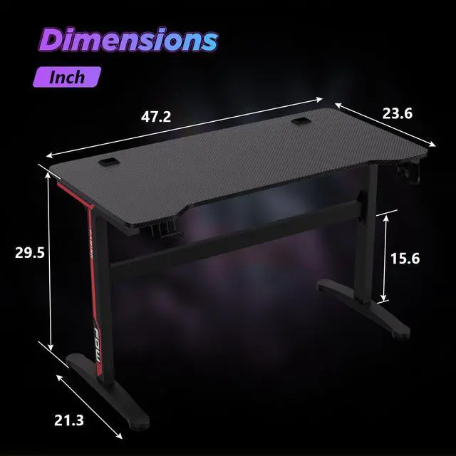 Alt view image 3 of 7 - FDW 47 Inch Computer Desk Gaming Desk Writing Desk Office Desk Student PC Desk Extra Large Modern Ergonomic Racing Style Table Workstation for Adult Teens,Black