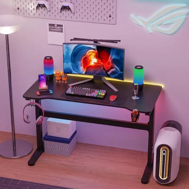 Alt view image 2 of 7 - FDW 47 Inch Computer Desk Gaming Desk Writing Desk Office Desk Student PC Desk Extra Large Modern Ergonomic Racing Style Table Workstation for Adult Teens,Black