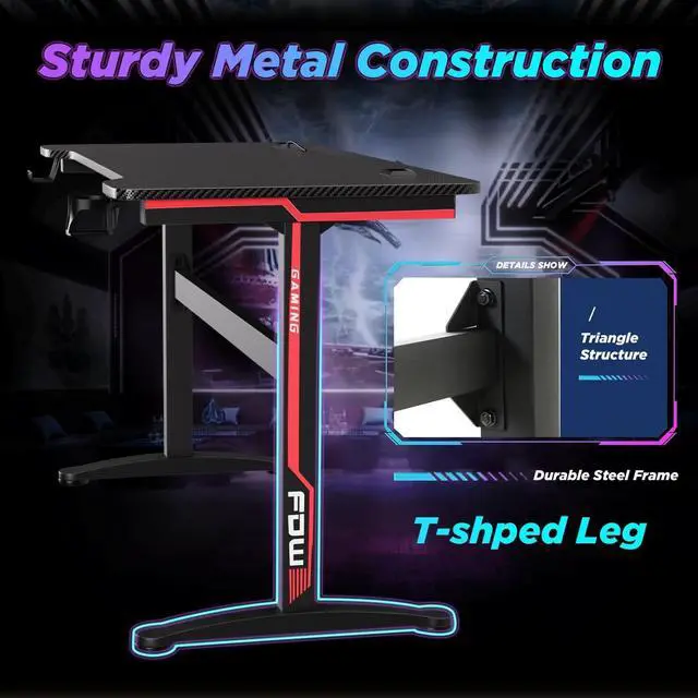 Alt view image 5 of 7 - FDW 47 Inch Computer Desk Gaming Desk Writing Desk Office Desk Student PC Desk Extra Large Modern Ergonomic Racing Style Table Workstation for Adult Teens,Black