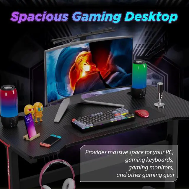 Alt view image 6 of 7 - FDW 47 Inch Computer Desk Gaming Desk Writing Desk Office Desk Student PC Desk Extra Large Modern Ergonomic Racing Style Table Workstation for Adult Teens,Black