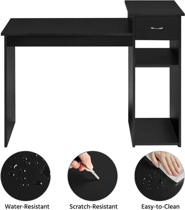 Alt view image 6 of 7 - Topeakmart Modern Computer Desk, 47 inch Home Office Computer Desk, Study Writing PC Table Workstation with Drawers and Printer Shelf for Small Spaces, Home Office Furniture