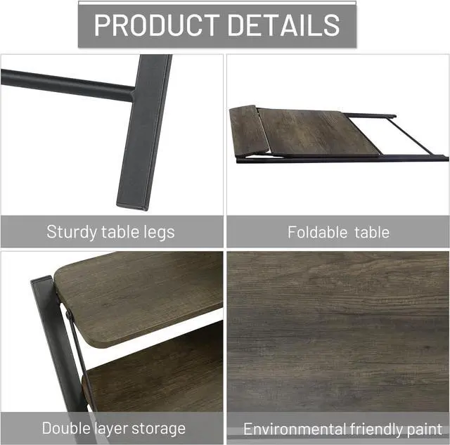 Alt view image 6 of 7 - Folding Desk 2-Tier Foldable Table Space Saving Computer Table Writing Workstation for Home Office with Metal Frames/Wood Top Laptop, No Assembly Required, Rustic Brown, 31.9(L) x 20.5(D) x 33.5(H)