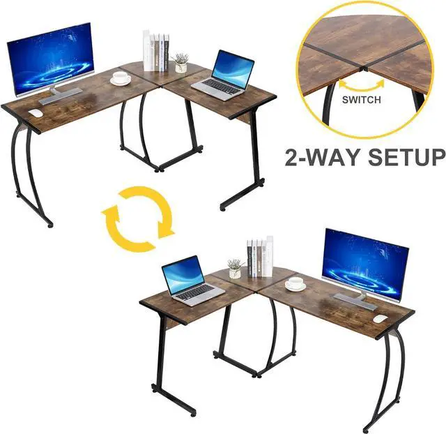 Alt view image 6 of 7 - ZenStyle L-Shape 58.1in Corner Computer Desk Home Office PC Laptop Table Multipurpose Gaming Workstation with Solid Steel Frame/Waterproof Desktop