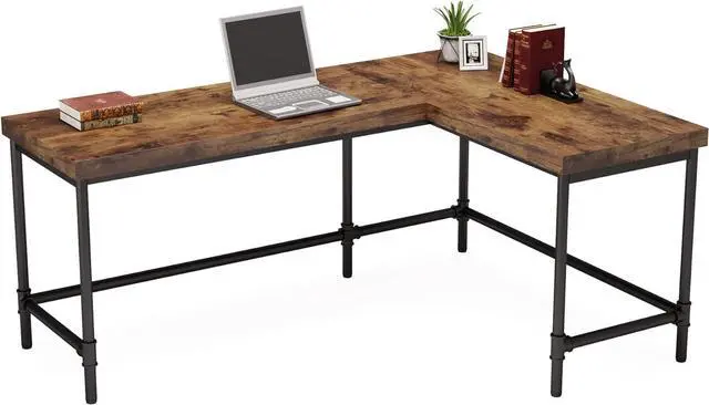Main image of Tribesigns L-Shaped Desk, 67 inch Industrial Reversible Corner Computer Office Desk PC Laptop Study Table Workstation with Metal Pipe Legs for Home Office (Rustic Brown)