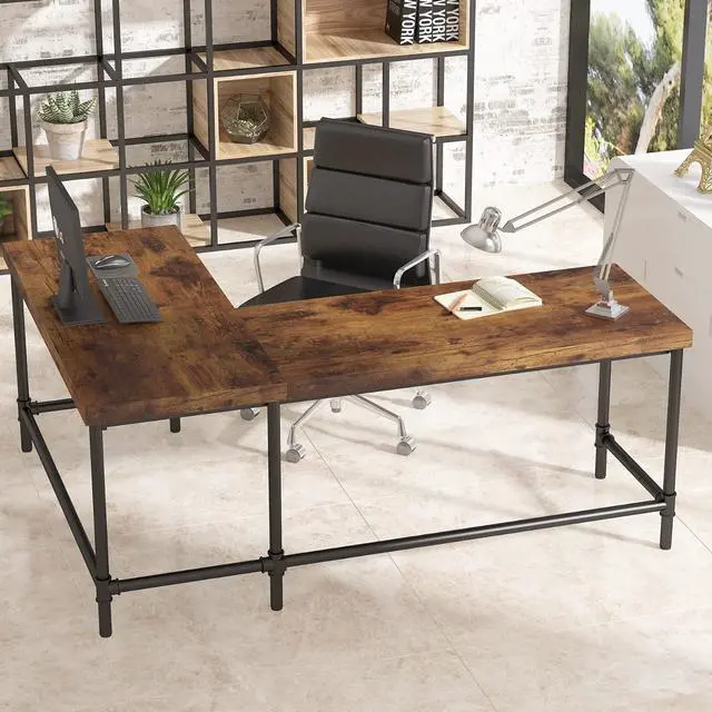 Alt view image 2 of 7 - Tribesigns L-Shaped Desk, 67 inch Industrial Reversible Corner Computer Office Desk PC Laptop Study Table Workstation with Metal Pipe Legs for Home Office (Rustic Brown)