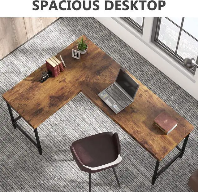Alt view image 5 of 7 - Tribesigns L-Shaped Desk, 67 inch Industrial Reversible Corner Computer Office Desk PC Laptop Study Table Workstation with Metal Pipe Legs for Home Office (Rustic Brown)