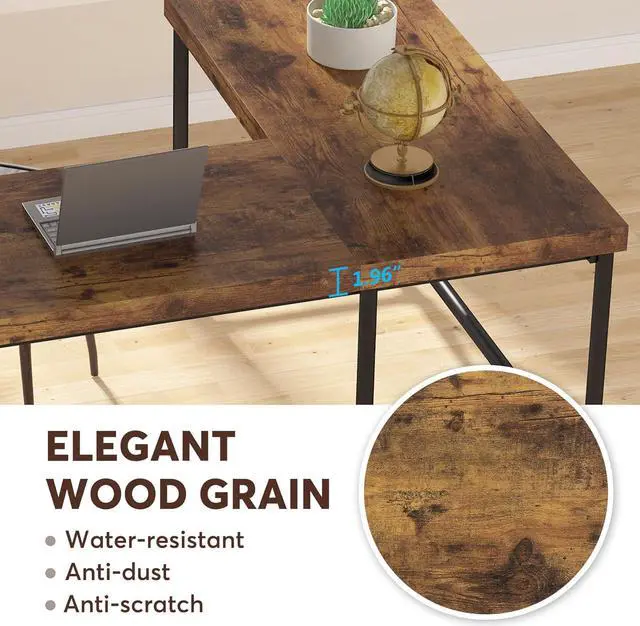 Alt view image 7 of 7 - Tribesigns L-Shaped Desk, 67 inch Industrial Reversible Corner Computer Office Desk PC Laptop Study Table Workstation with Metal Pipe Legs for Home Office (Rustic Brown)