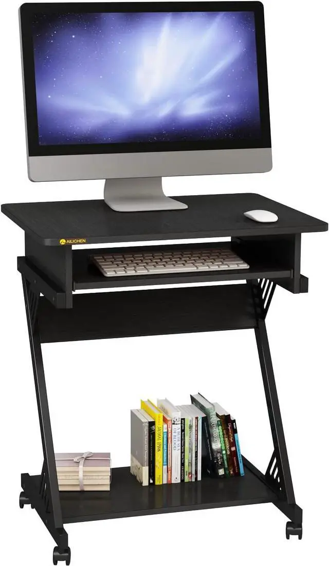 Main image of Rolling Computer Desk with Keyboard Tray Comt Computer C with Storage Mobile Computer Desk for Small Se,Black