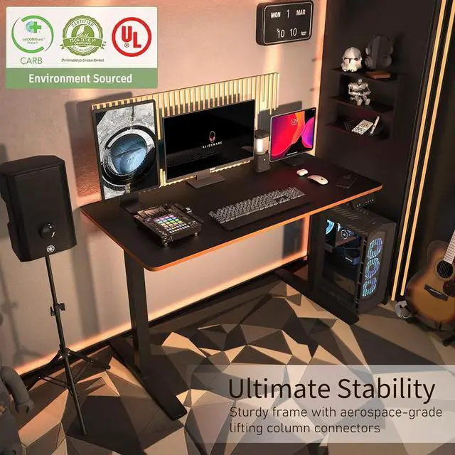 Alt view image 3 of 7 - Monomi Height Adjustable Electric Standing Desk, 48 x 24 Inches Sit Stand up Desk, Memory Computer Home Office Desk (Black Frame+ Black Top)