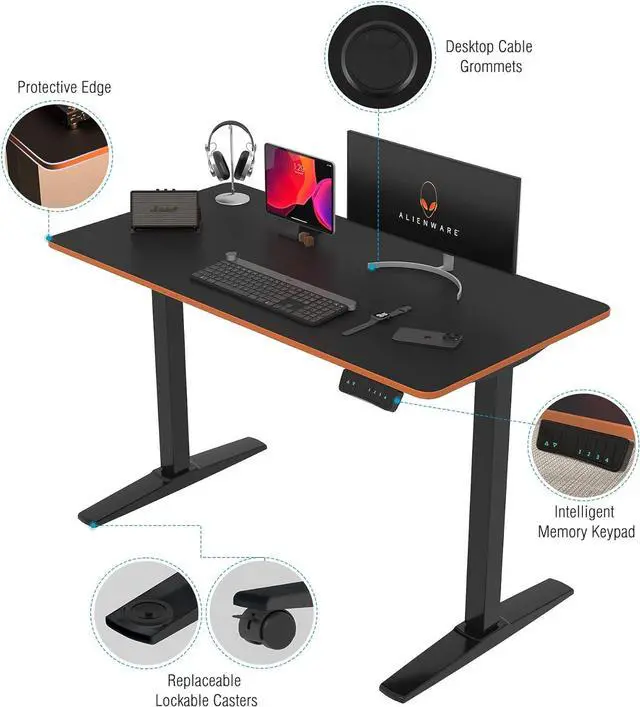 Alt view image 6 of 7 - Monomi Height Adjustable Electric Standing Desk, 48 x 24 Inches Sit Stand up Desk, Memory Computer Home Office Desk (Black Frame+ Black Top)