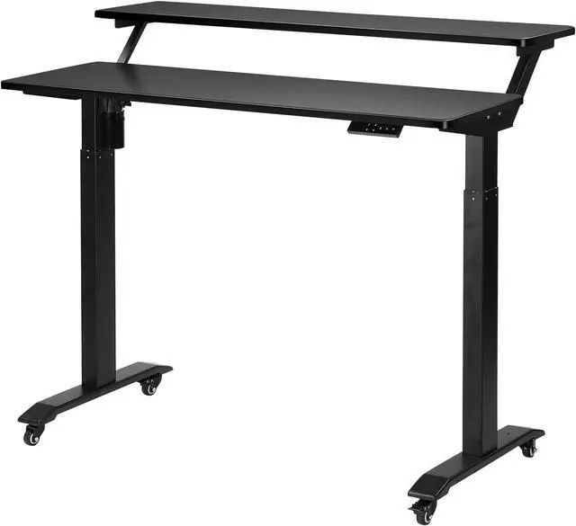 Main image of UNICOO - 2 Tier Electric Height Adjustable Standing Desk with Wheels, Electric Mobile Standing Workstation, Sit Stand Desk Home Office Desk Whole-Piece Desk Board 48 * 24 in (KT1002-BB) 2Tier