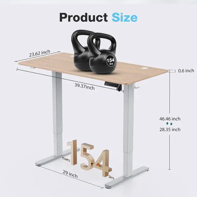 Alt view image 3 of 7 - Sweetcrispy Electric Standing Desk, 40 x 24in Adjustable Height Electric Stand up Desk Standing Computer Desk Home Office Desk Ergonomic Workstation with 3 Memory Controller, Bamboo Texture