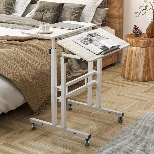 Alt view image 2 of 6 - SDHYL Mobile Stand Up Desk, 24 inch Laptop Computer Desk Adjustable Standing Home Office Desks with Roller, Student Desk School Desk Simple Stand Up Desk Small Desks for Small Spaces, Maple