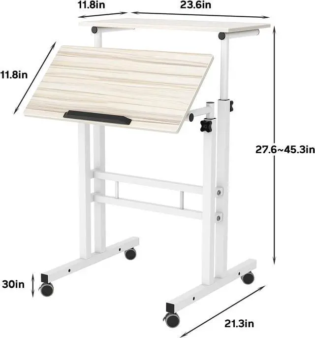 Alt view image 3 of 6 - SDHYL Mobile Stand Up Desk, 24 inch Laptop Computer Desk Adjustable Standing Home Office Desks with Roller, Student Desk School Desk Simple Stand Up Desk Small Desks for Small Spaces, Maple