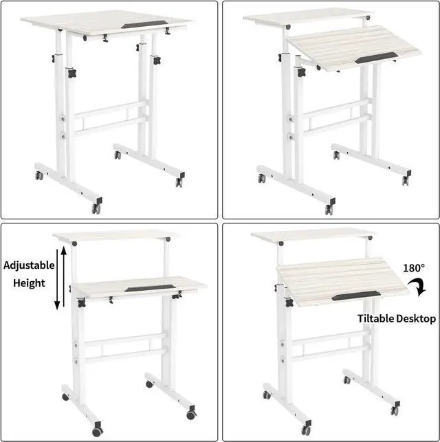 Alt view image 4 of 6 - SDHYL Mobile Stand Up Desk, 24 inch Laptop Computer Desk Adjustable Standing Home Office Desks with Roller, Student Desk School Desk Simple Stand Up Desk Small Desks for Small Spaces, Maple