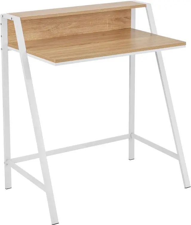 Alt view image 5 of 7 - Tangkula Small Computer Desk, Compact Home Office Desk with Sturdy Frame, 2 Tier Study Writing Table for Small Place Apartment Office, Desk for Bedroom, Kids Desk