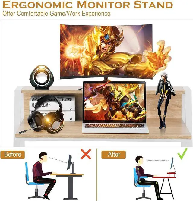 Alt view image 7 of 7 - Tangkula Small Computer Desk, Compact Home Office Desk with Sturdy Frame, 2 Tier Study Writing Table for Small Place Apartment Office, Desk for Bedroom, Kids Desk