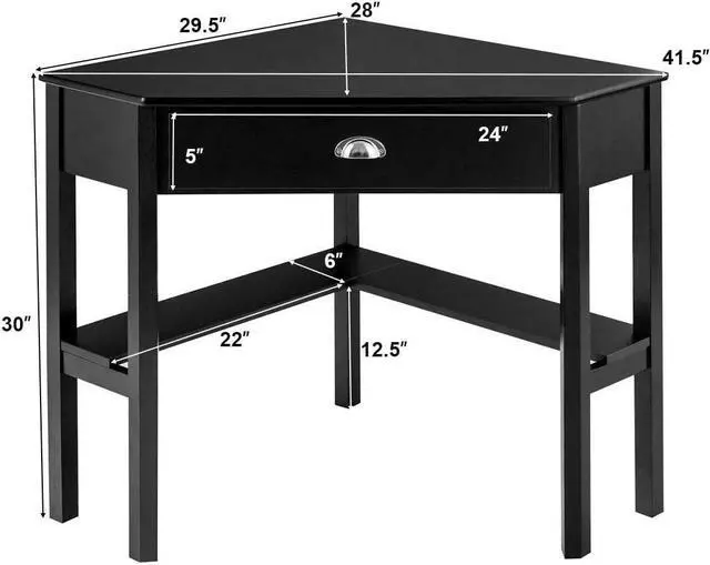 Alt view image 7 of 7 - Corner Desk for Small Space, Wood Corner Computer Desk, Compact Writing Table w/Drawer & Storage Shelves, Space Saving Study Workstation, Laptop PC Corner Table for Home Office