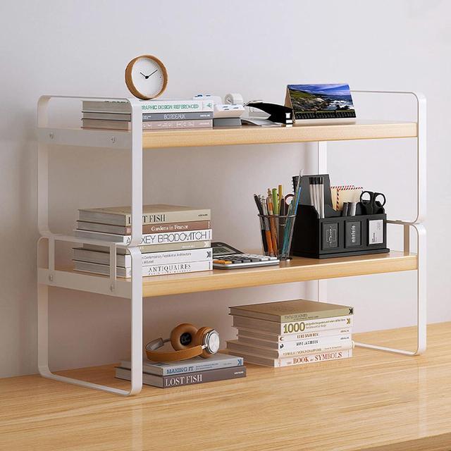YGYQZ Wood Office Desk Shelf Organizer Desktop Supplies Cute Dresser Top Organization Storage Rack and Cubicle Decor Aesthetic Bookshelf for Women Man and Kids White Two Tier Newegg