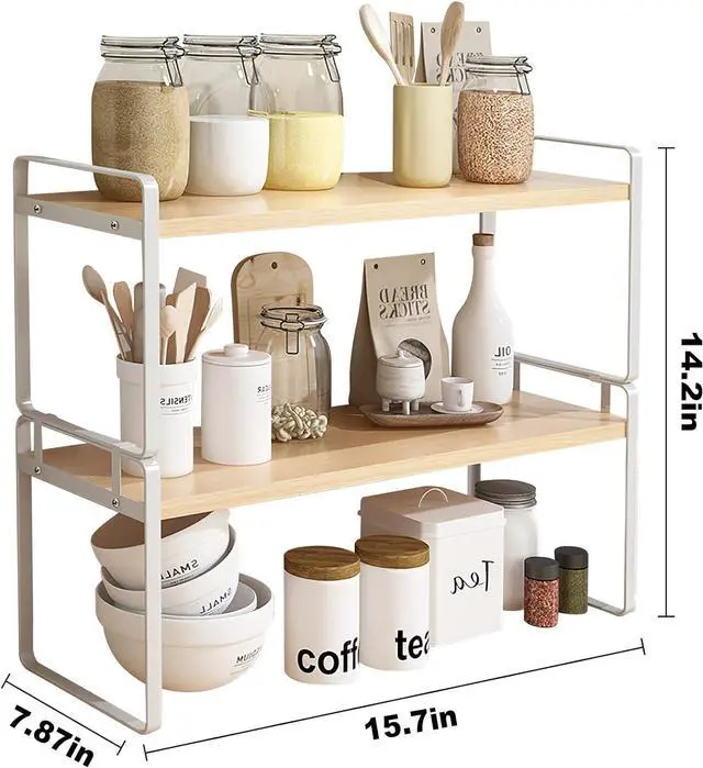Alt view image 2 of 6 - YGYQZ Wood Office Desk Shelf Organizer - Desktop Supplies Cute Dresser Top Organization Storage Rack and Cubicle Decor Aesthetic Bookshelf for Women Man and Kids (White-Two Tier)