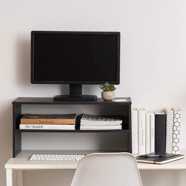 Alt view image 5 of 6 - IRIS USA 2-Tier Multi-Purpose PC Monitor Organizer Stand, Stackable Ergonomic Desktop and Countertop Riser for Computer Laptop TV Shoes Kitchen Pantry and Closet Organization, Black