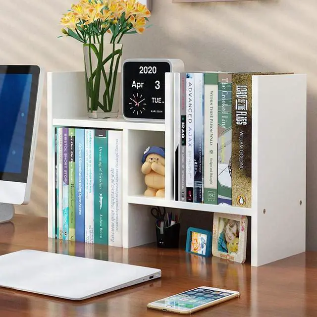 Alt view image 2 of 6 - Desktop Shelf Organizer, Adjustable Wood Display Desk Shelf, Office Storage Rack Tabletop Bookshelf Multipurpose Shelves for Home Decor, Office, Gifts (H01)