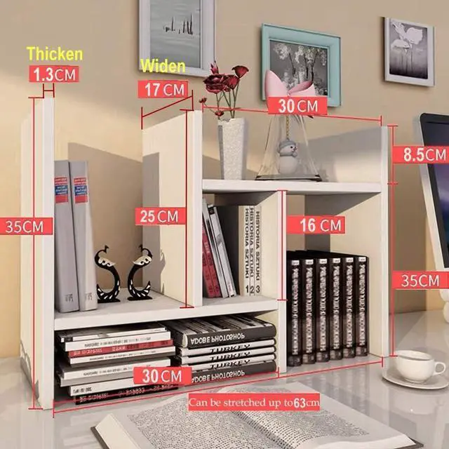 Alt view image 3 of 6 - Desktop Shelf Organizer, Adjustable Wood Display Desk Shelf, Office Storage Rack Tabletop Bookshelf Multipurpose Shelves for Home Decor, Office, Gifts (H01)