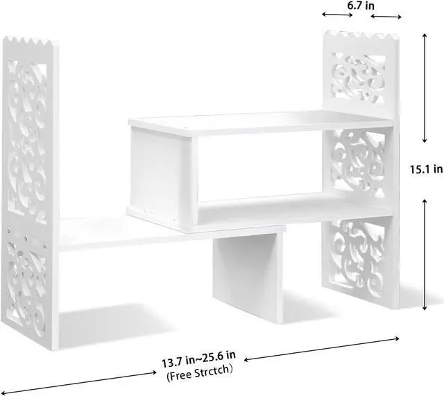 Alt view image 2 of 7 - MASAKA B&W Desktop Organizers with Shelves for Office Desk, Adjustable WPC Display Shelf for Pen, Desktop Corner Organizer and Storage, Desk top Hutch for Dorm, Home Decor, Makeup Shelf, White