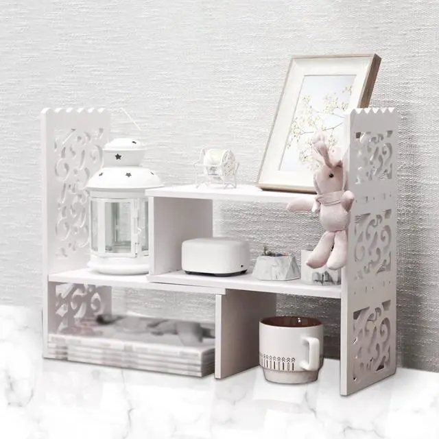 Alt view image 3 of 7 - MASAKA B&W Desktop Organizers with Shelves for Office Desk, Adjustable WPC Display Shelf for Pen, Desktop Corner Organizer and Storage, Desk top Hutch for Dorm, Home Decor, Makeup Shelf, White