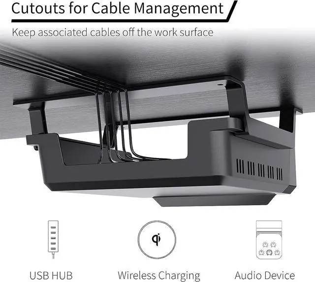 Alt view image 3 of 7 - YaGee Under Desk Shelf, 2 Pack, Self-Adhesive Device Storage, Great Desktop Organizer Drawer for Work Stations, Stand Up Desks, Gaming Battlestations with Cable Management Raceway