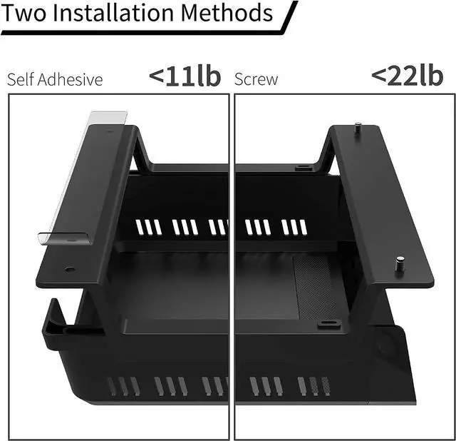 Alt view image 4 of 7 - YaGee Under Desk Shelf, 2 Pack, Self-Adhesive Device Storage, Great Desktop Organizer Drawer for Work Stations, Stand Up Desks, Gaming Battlestations with Cable Management Raceway