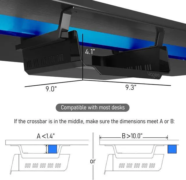Alt view image 5 of 7 - YaGee Under Desk Shelf, 2 Pack, Self-Adhesive Device Storage, Great Desktop Organizer Drawer for Work Stations, Stand Up Desks, Gaming Battlestations with Cable Management Raceway