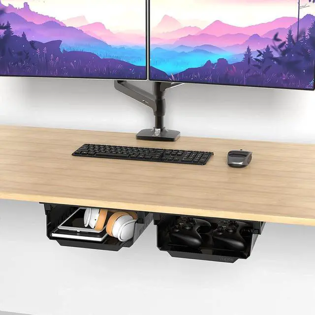 Alt view image 6 of 7 - YaGee Under Desk Shelf, 2 Pack, Self-Adhesive Device Storage, Great Desktop Organizer Drawer for Work Stations, Stand Up Desks, Gaming Battlestations with Cable Management Raceway