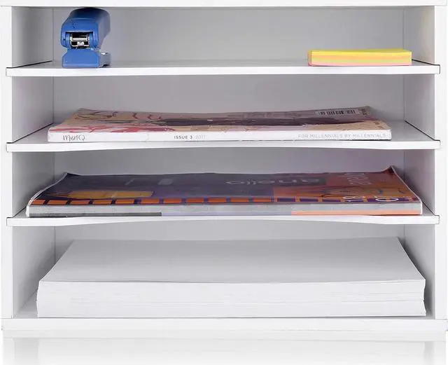 Main image of Desk Paper Organzier Wood Paper Organizer Storage Office Paper Shelves Letter Tray File Sorter with Adjustable Shelves for Home Office