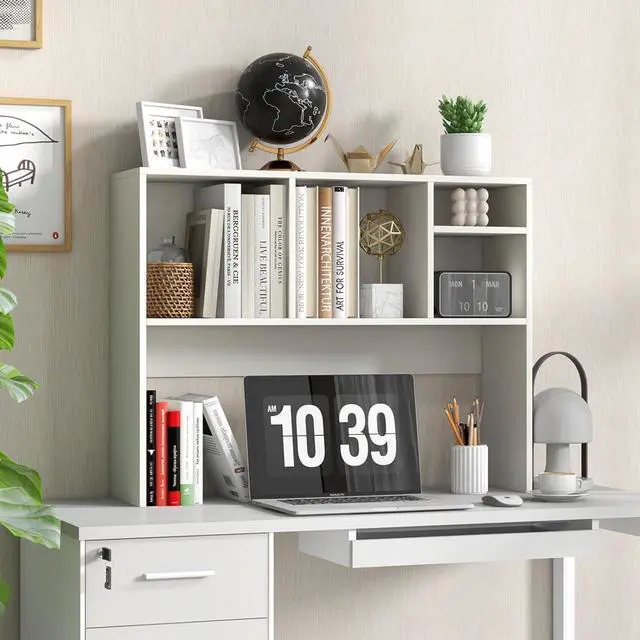 Alt view image 2 of 7 - Tangkula Desktop Bookshelf, Countertop Storage Hutch with 4 Shelves for Computer Desk, Desktop 2-Tier Display Rack, Multipurpose Wood Desktop Hutch Storage Organizer for Dorm Office Home (White)