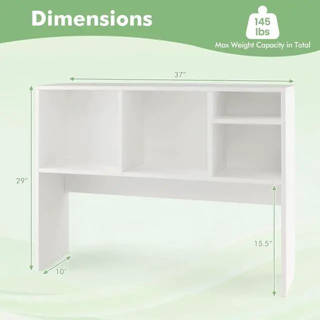 Alt view image 3 of 7 - Tangkula Desktop Bookshelf, Countertop Storage Hutch with 4 Shelves for Computer Desk, Desktop 2-Tier Display Rack, Multipurpose Wood Desktop Hutch Storage Organizer for Dorm Office Home (White)