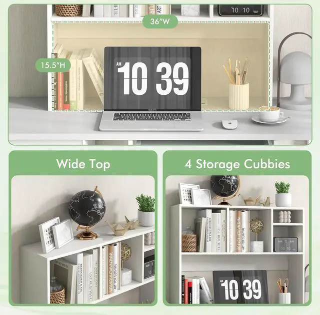 Alt view image 5 of 7 - Tangkula Desktop Bookshelf, Countertop Storage Hutch with 4 Shelves for Computer Desk, Desktop 2-Tier Display Rack, Multipurpose Wood Desktop Hutch Storage Organizer for Dorm Office Home (White)
