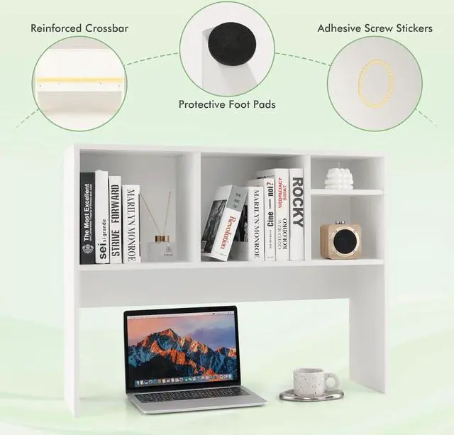 Alt view image 7 of 7 - Tangkula Desktop Bookshelf, Countertop Storage Hutch with 4 Shelves for Computer Desk, Desktop 2-Tier Display Rack, Multipurpose Wood Desktop Hutch Storage Organizer for Dorm Office Home (White)