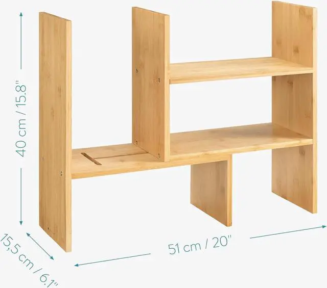 Alt view image 3 of 7 - Navaris Desk Organizer Shelf Unit - Bamboo Desktop Shelves for Table or Countertop - Free-Standing Adjustable Shelving Rack for Tidy Kitchen or Office