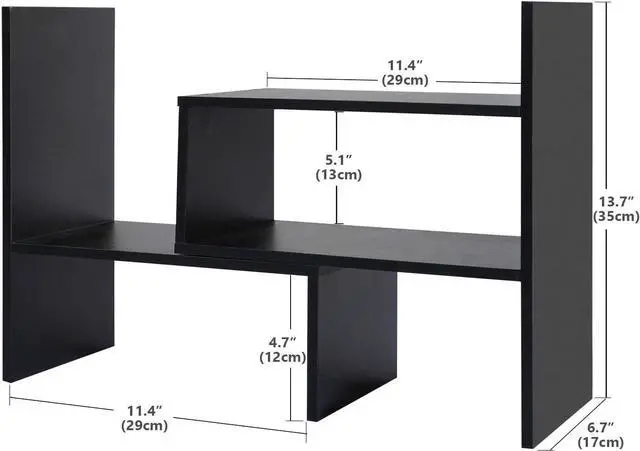 Alt view image 2 of 7 - Wood Adjustable Desktop Storage Organizer Display Shelf Rack, Office Supplies Desk Organizer,Black