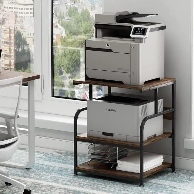 Main image of Large Printer Stand with Adjustable Storage Shelf, 3 Tier Printer Cart with Wheels for Home Office Organization, Rolling Table Stand for Heat Press Mini Fridge, Industrial Style