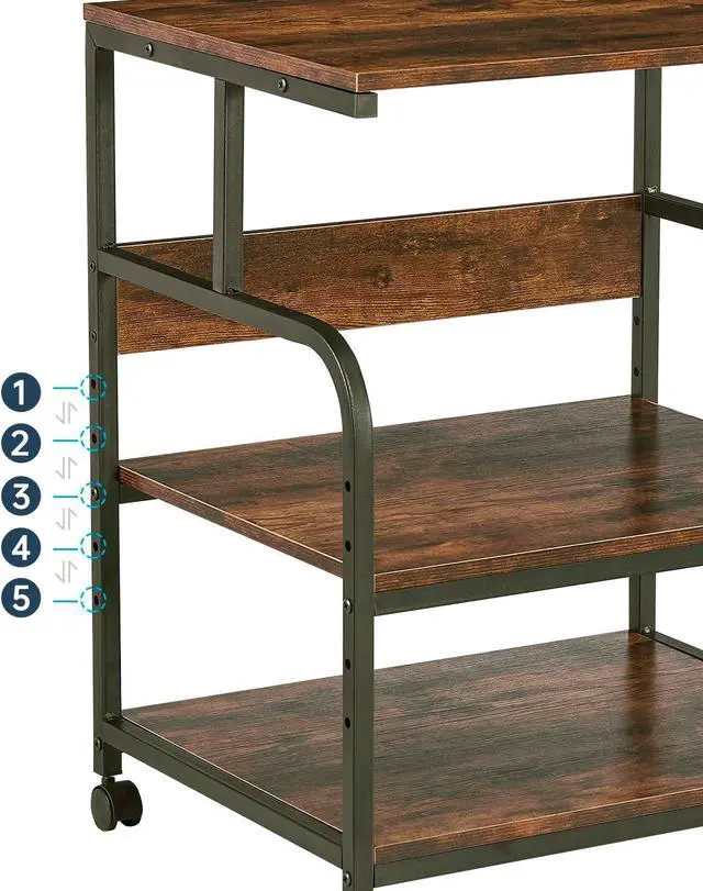 Alt view image 4 of 7 - Large Printer Stand with Adjustable Storage Shelf, 3 Tier Printer Cart with Wheels for Home Office Organization, Rolling Table Stand for Heat Press Mini Fridge, Industrial Style