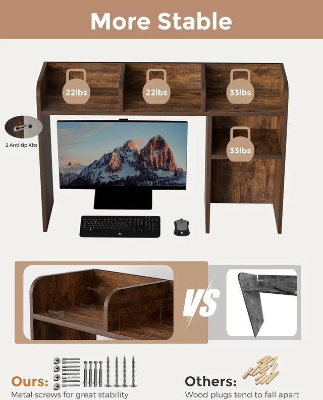 Alt view image 4 of 7 - Desktop Bookshelf, Countertop Storage Hutch with 5 Shelves for Computer Desk, Desk Organizer for Home Office Dorm, Dressing Tabletop, Bar Countertop, Rustic Brown