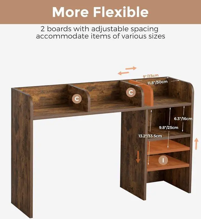 Alt view image 5 of 7 - Desktop Bookshelf, Countertop Storage Hutch with 5 Shelves for Computer Desk, Desk Organizer for Home Office Dorm, Dressing Tabletop, Bar Countertop, Rustic Brown