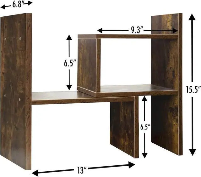 Alt view image 2 of 7 - Desk Shelf Organizer Adjustable Wood Desktop Bookshelf Organizer Home Office Desktop Shelves Organizer Display Shelf Rack Mini Bookcase, Freestyle Rotation Display Desktop Organizer