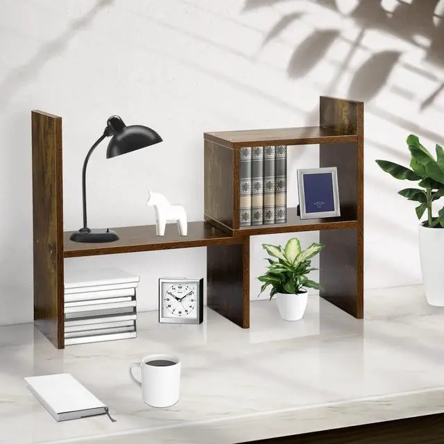 Alt view image 7 of 7 - Desk Shelf Organizer Adjustable Wood Desktop Bookshelf Organizer Home Office Desktop Shelves Organizer Display Shelf Rack Mini Bookcase, Freestyle Rotation Display Desktop Organizer