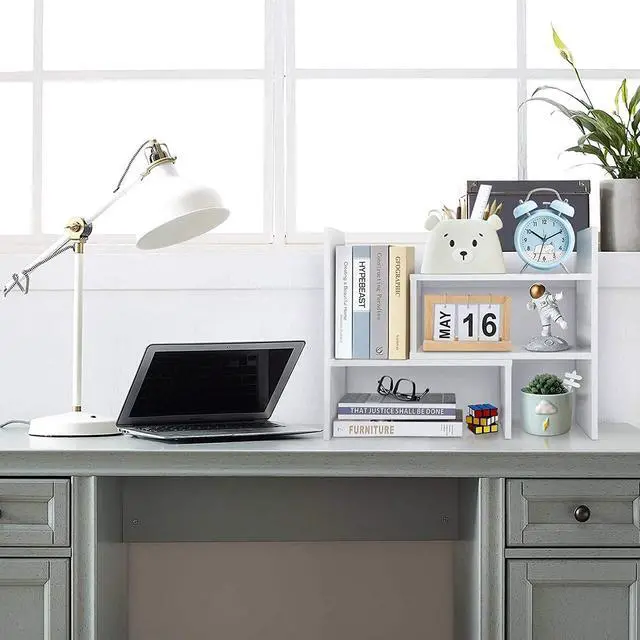 Alt view image 2 of 7 - GTIN Expandable Wood Desktop Bookshelf,Desktop Organizer Office Storage Rack,Wood Display Shelf-Free Style Display Stand Shelf,Corner Desk Storage Shelf,Countertop Bookcase for Office Supplies