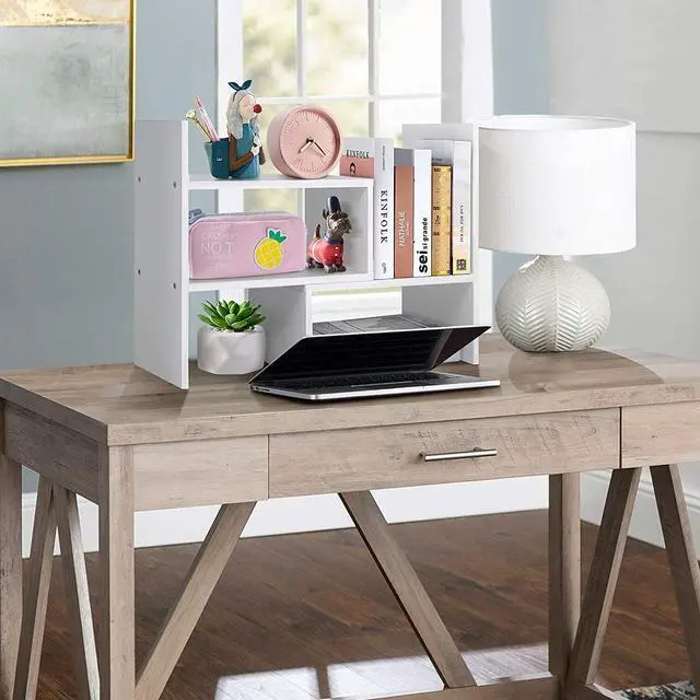 Alt view image 5 of 7 - GTIN Expandable Wood Desktop Bookshelf,Desktop Organizer Office Storage Rack,Wood Display Shelf-Free Style Display Stand Shelf,Corner Desk Storage Shelf,Countertop Bookcase for Office Supplies