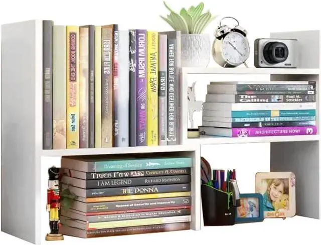 Main image of Desktop Bookshelf, Wood Adjustable Desktop Storage Organizer, Office Storage Rack, Display Shelf Rack, Desk Organizer